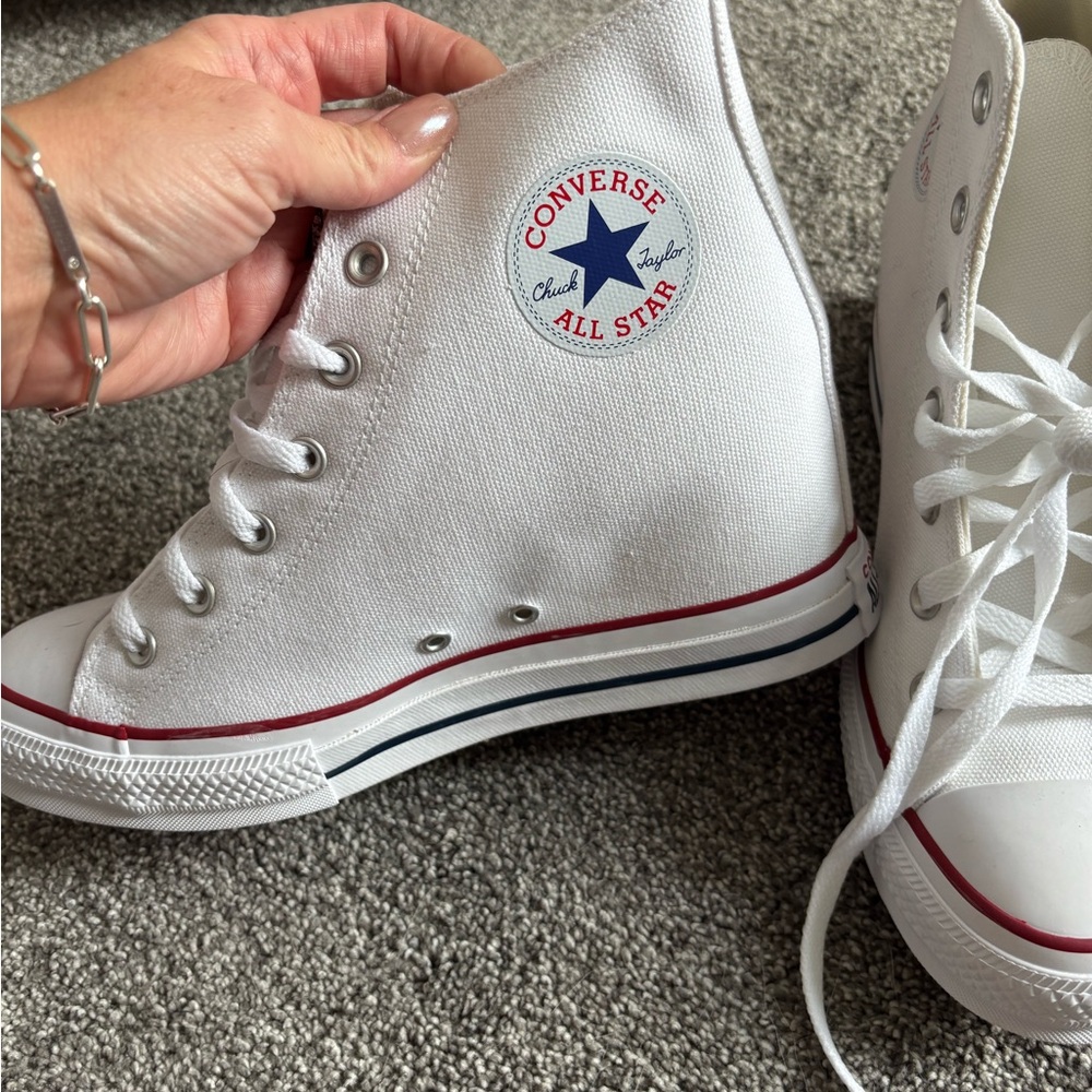 Converse All Star White High Tops with Red Accents